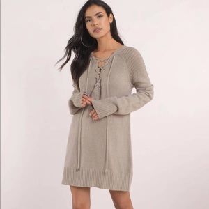 Never Forget You Lace Up Sweater Taupe Large TOBI